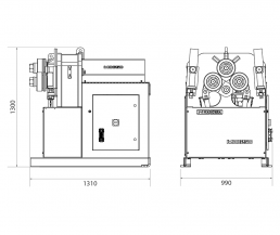 Dimensions of the machine MC650 section and pipe bending machine